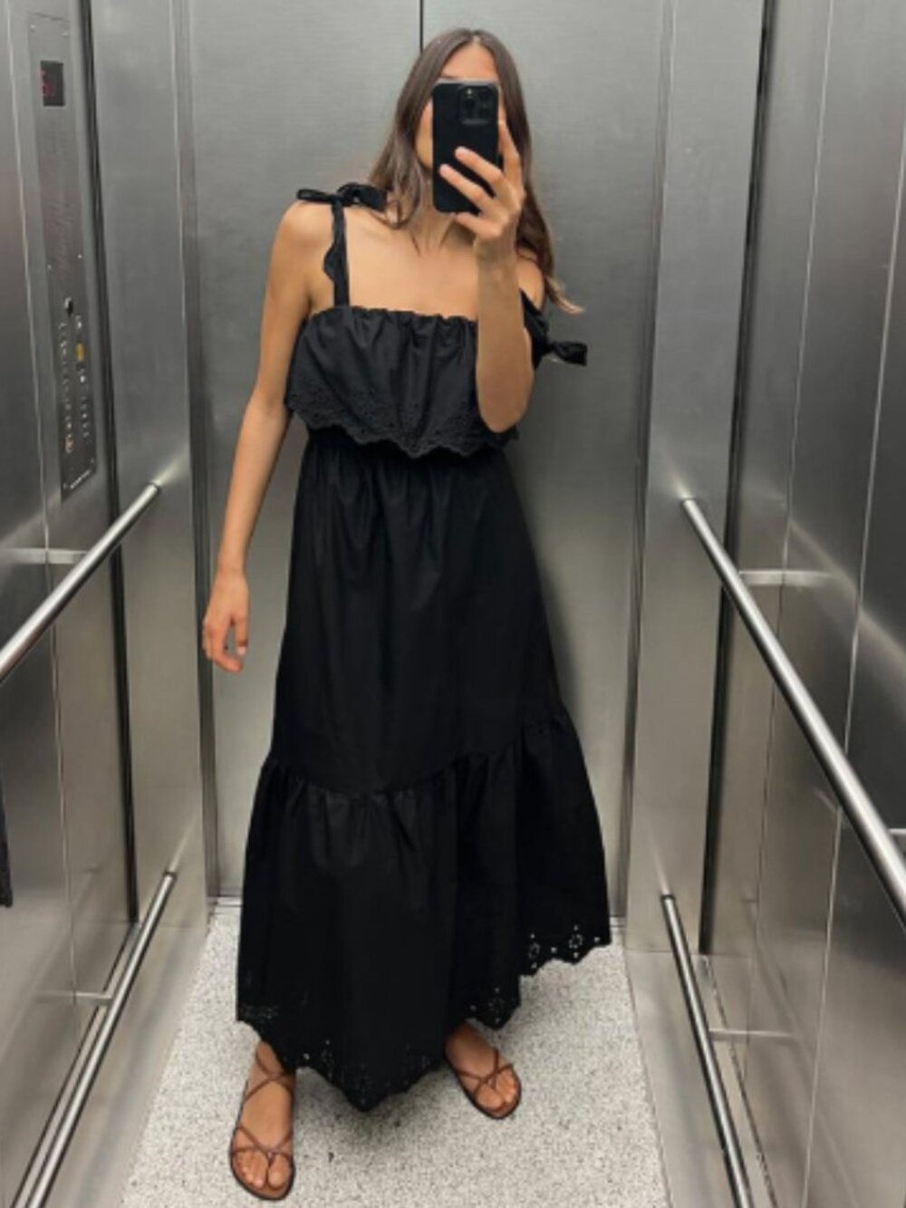 Like New- Zara Black Embroidered Midi-Maxi Dress- Fits M-XL - Picture 2 of 4